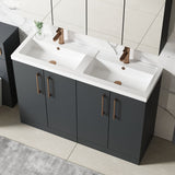 Modern Splash 1200mm Soft Black 4 Door Floor Standing Vanity Unit With 2 Tap Hole Polymarble basin