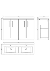 Modern Splash 1200mm Soft Black 4 Door Floor Standing Vanity Unit With 2 Tap Hole Ceramic Basin