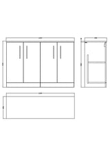 Modern Splash 1200mm Soft Black 2 Door Floor Standing Vanity Unit With Co-ordinating Worktop