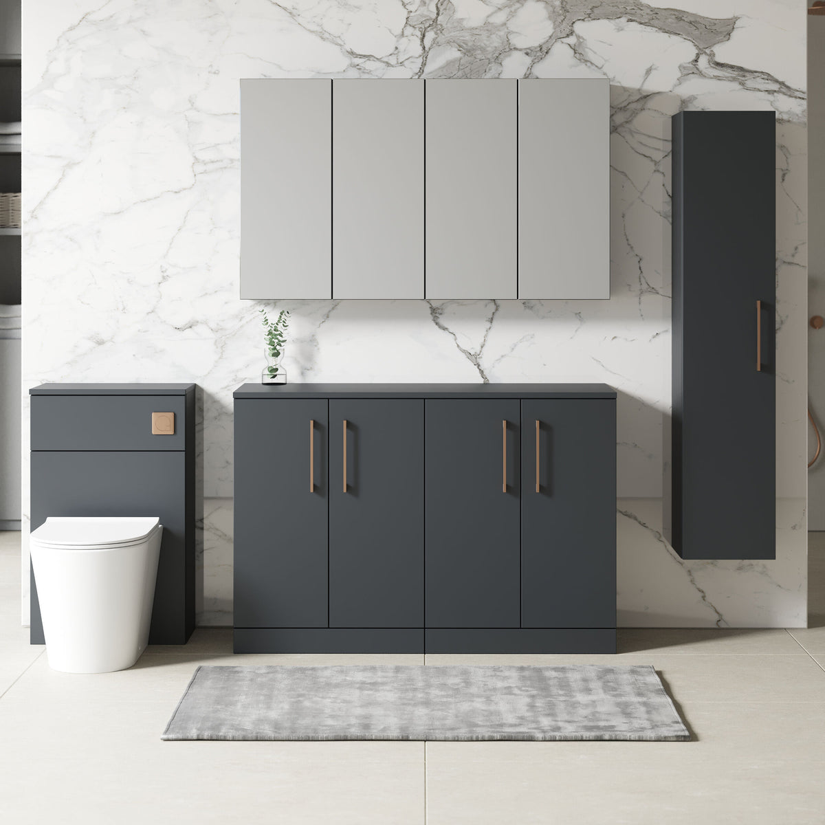 Modern Splash 1200mm Soft Black 2 Door Floor Standing Vanity Unit With Co-ordinating Worktop