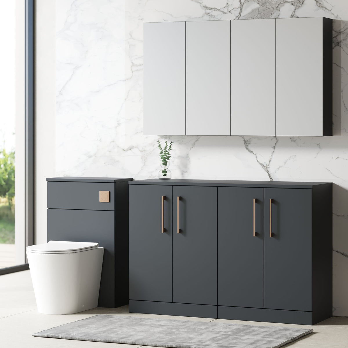 Modern Splash 1200mm Soft Black 2 Door Floor Standing Vanity Unit With Co-ordinating Worktop