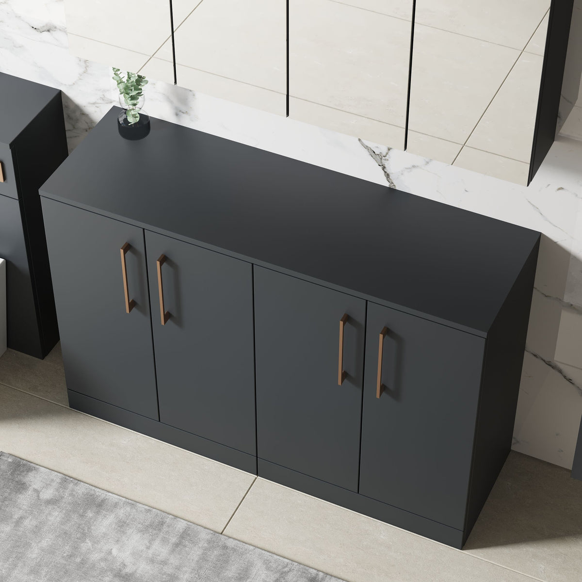 Modern Splash 1200mm Soft Black 2 Door Floor Standing Vanity Unit With Co-ordinating Worktop