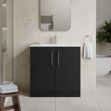 Modern Splash 800mm Soft Black 2 Door Floor Standing Vanity Unit With Minimalist Basin