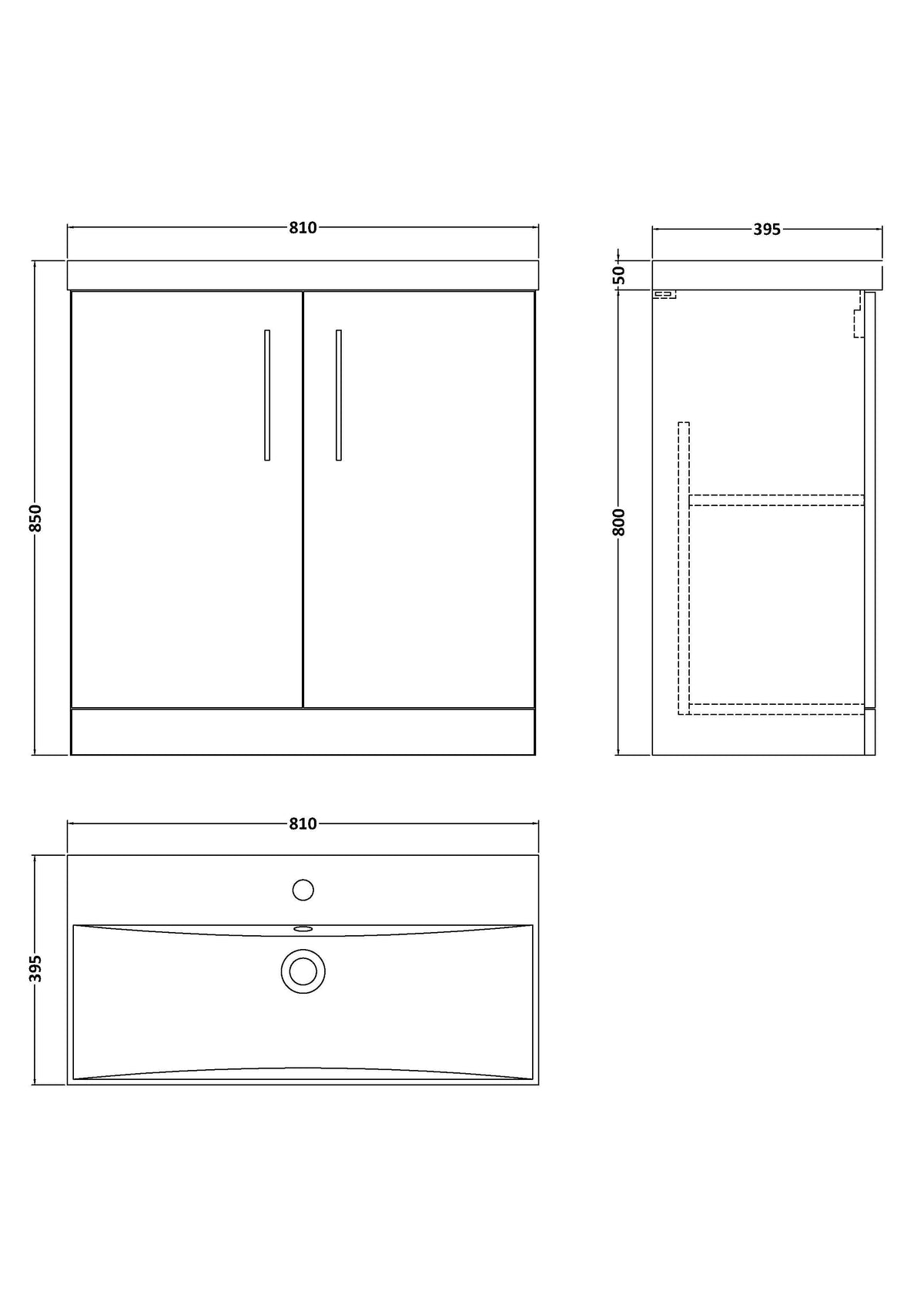 Modern Splash 800mm Soft Black 2 Door Floor Standing Vanity Unit With Thin Edge Basin