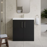 Modern Splash 800mm Soft Black 2 Door Floor Standing Vanity Unit With Thin Edge Basin