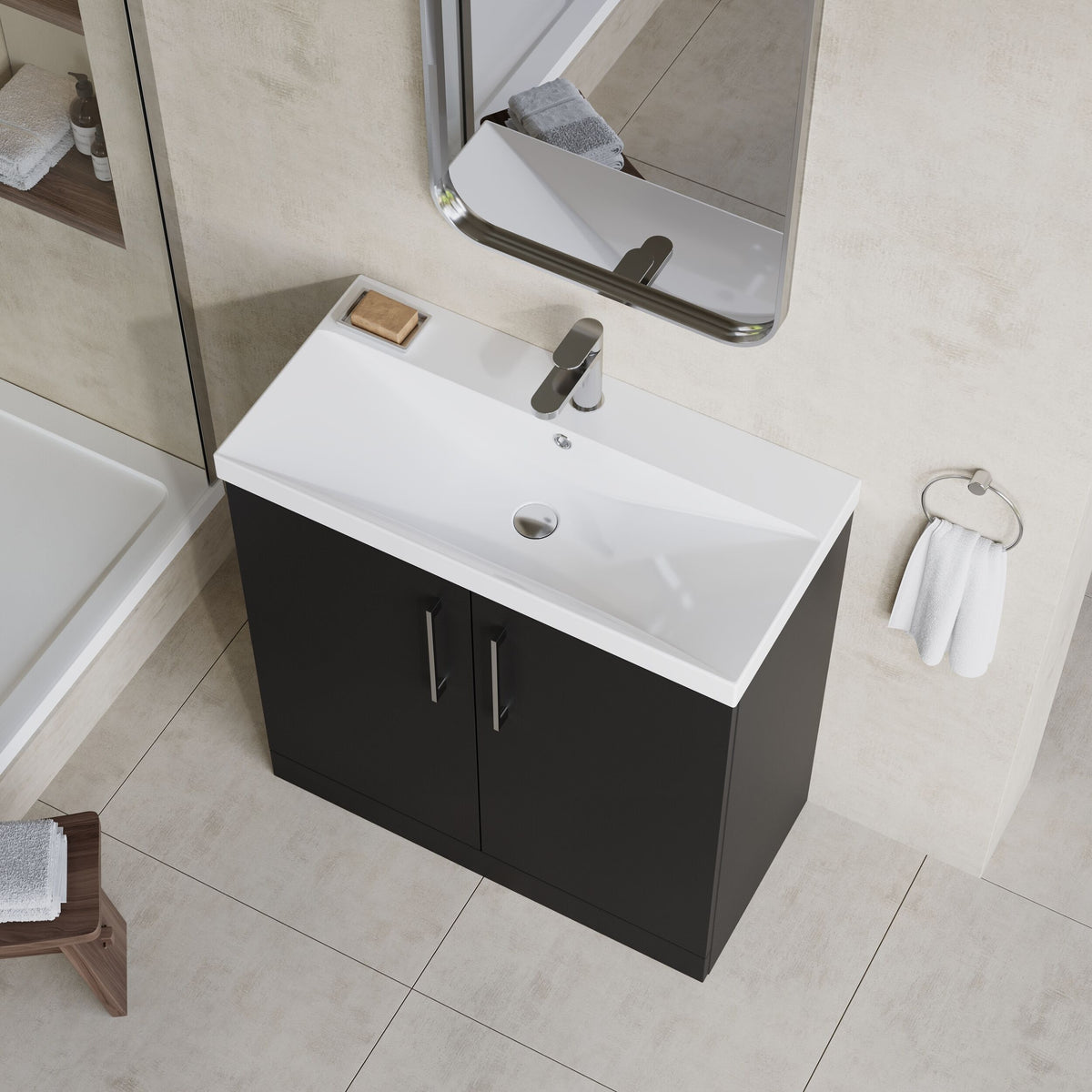 Modern Splash 800mm Soft Black 2 Door Floor Standing Vanity Unit With Thin Edge Basin