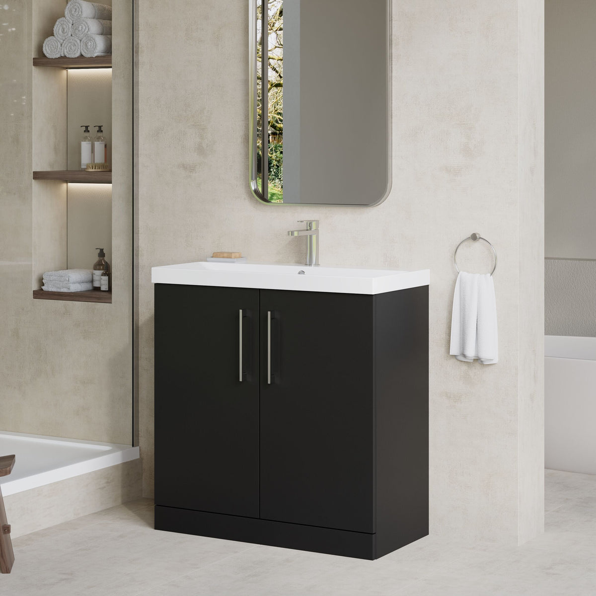 Modern Splash 800mm Soft Black 2 Door Floor Standing Vanity Unit With Thin Edge Basin
