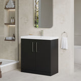 Modern Splash 800mm Soft Black 2 Door Floor Standing Vanity Unit With Thin Edge Basin