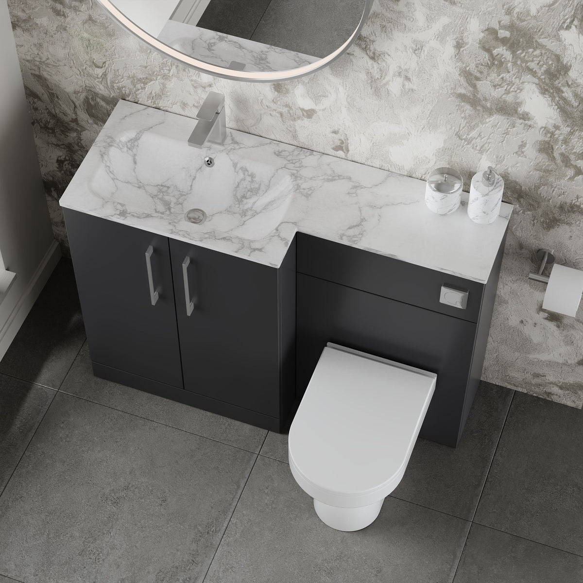 Modern Splash 1100mm Soft Black 2 Door Floor Standing Left-Hand Combination Unit With Stone Basin