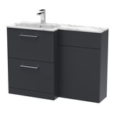 Modern Splash 1100mm Soft Black 2 Drawer Floor Standing Left-Hand Combination Unit With Stone Basin