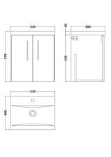 Modern Splash Arno 500mm Soft Black 2 Door Wall Hung Vanity Unit With Mid-Edge Basin