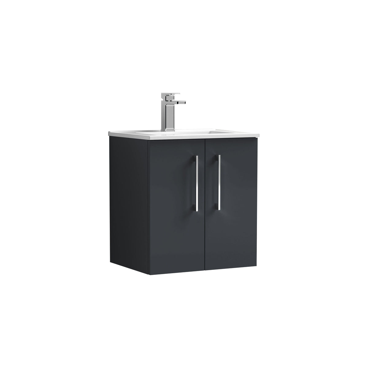 Modern Splash 500mm Soft Black 2 Door Wall Hung Vanity Unit With Minimalist Basin