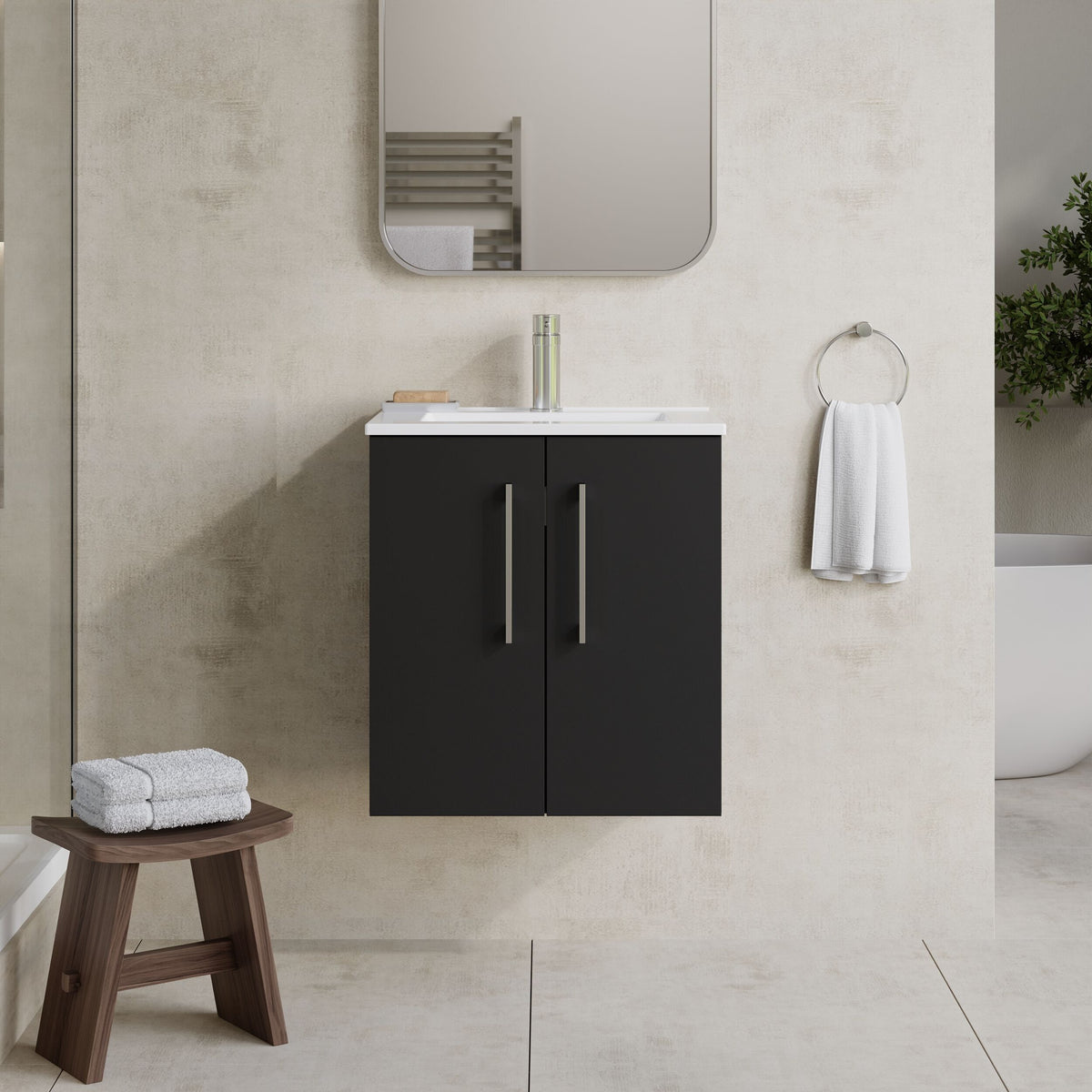 Modern Splash 500mm Soft Black 2 Door Wall Hung Vanity Unit With Minimalist Basin