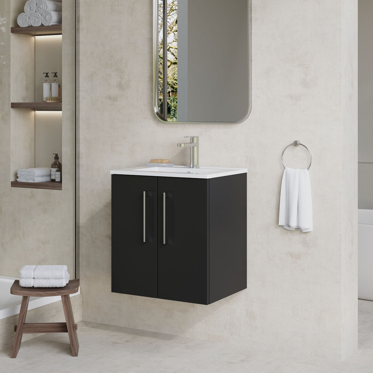 Modern Splash 500mm Soft Black 2 Door Wall Hung Vanity Unit With Minimalist Basin