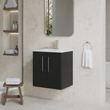 Modern Splash 500mm Soft Black 2 Door Wall Hung Vanity Unit With Minimalist Basin