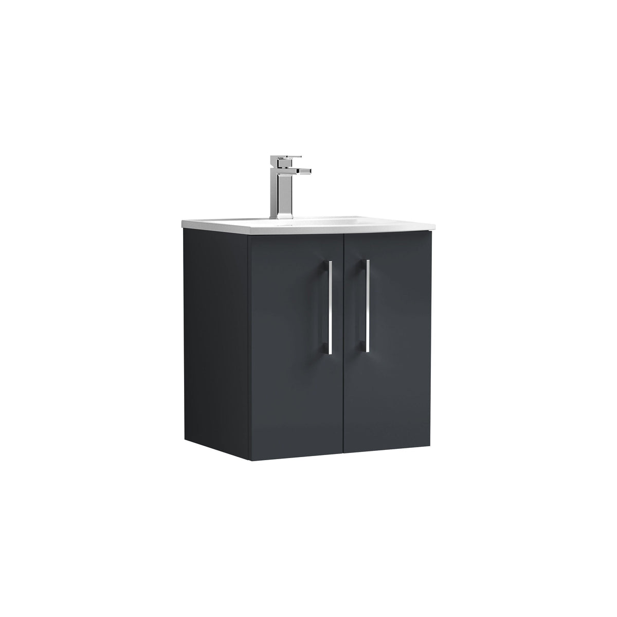 Modern Splash 500mm Soft Black 2 Door Wall Hung Vanity Unit With Curved Basin
