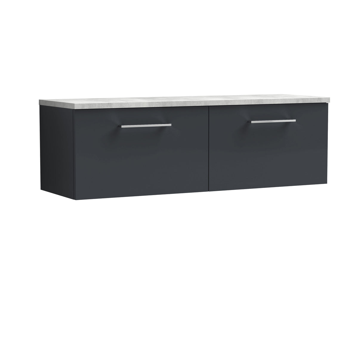 Modern Splash 1200mm Soft Black 2 Drawer Wall Hung Vanity Unit With Bellato Grey Worktop