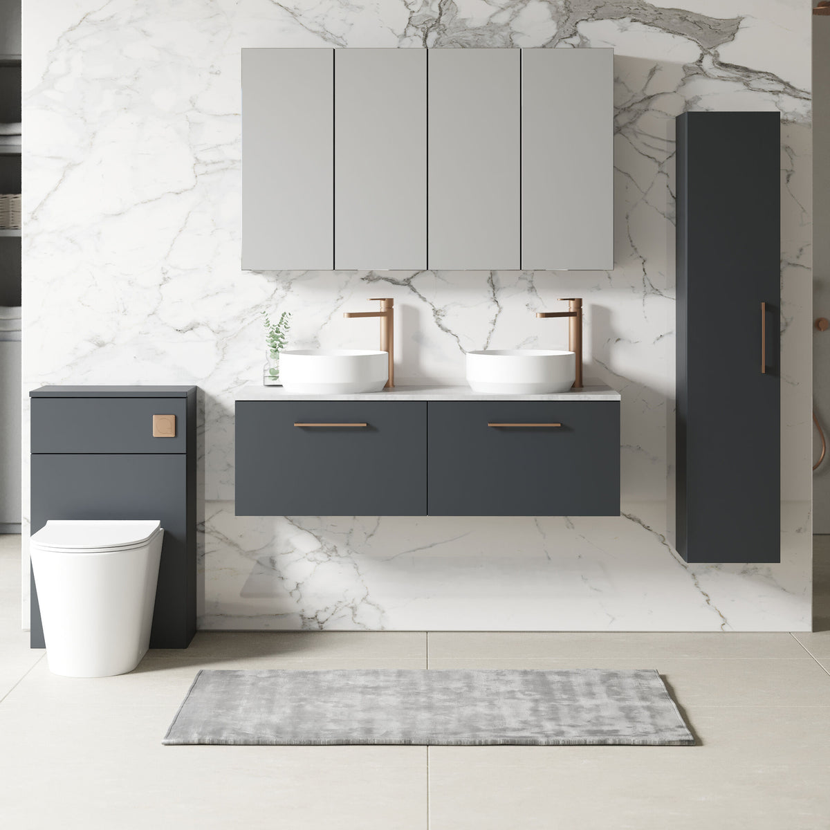 Modern Splash 1200mm Soft Black 2 Drawer Wall Hung Vanity Unit With Bellato Grey Worktop