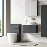 Modern Splash 600mm Soft Black Wall Hung Soft Black 1 Drawer Vanity Unit With Carrara Laminate Worktop