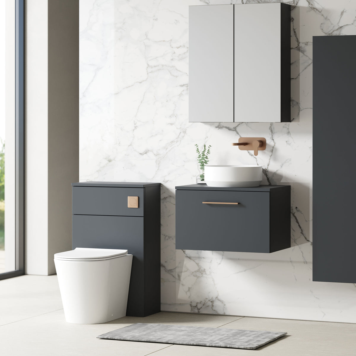 Modern Splash 605mm Soft Black  1 Drawer Wall Hung Vanity Unit With Co-ordinating Worktop