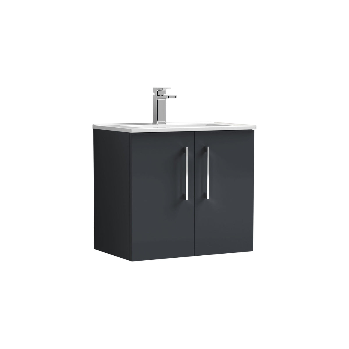 Modern Splash 600mm Soft Black 2 Door Wall Hung Vanity Unit With Minimalist Basin