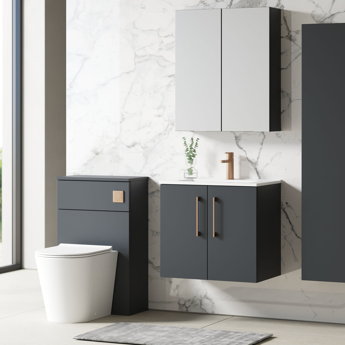 Modern Splash 600mm Soft Black 2 Door Wall Hung Vanity Unit With Minimalist Basin