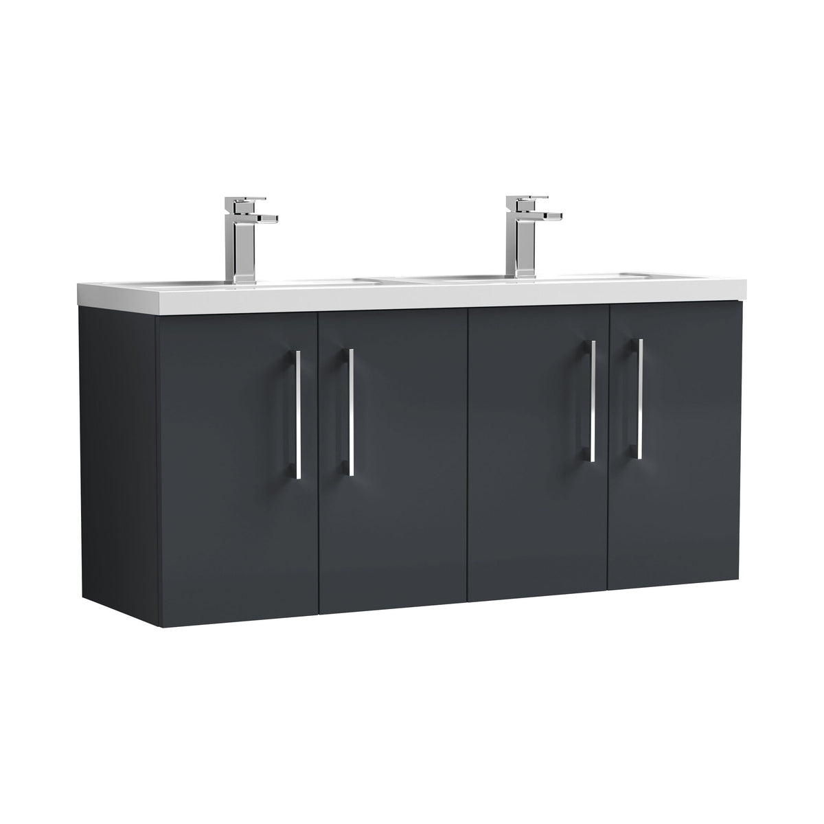 Modern Splash 1200mm Soft Black 4 Door Wall Hung Vanity Unit With 2 Tap Hole Polymarble basin
