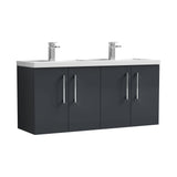Modern Splash 1200mm Soft Black 4 Door Wall Hung Vanity Unit With 2 Tap Hole Polymarble basin