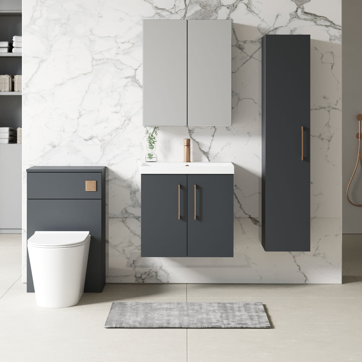 Modern Splash 600mm Soft Black 2 Door Wall Hung Vanity Unit With Thin Edge Basin