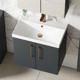 Modern Splash 600mm Soft Black 2 Door Wall Hung Vanity Unit With Thin Edge Basin