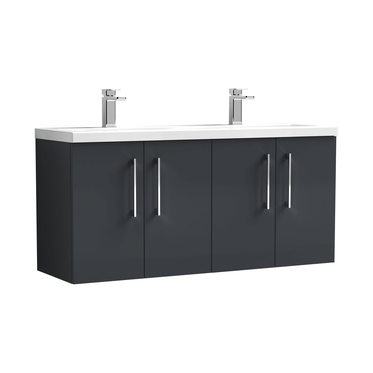 Modern Splash 1200mm Soft Black 4 Door Wall Hung Vanity Unit With 2 Tap Hole Ceramic Basin