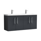 Modern Splash 1200mm Soft Black 4 Door Wall Hung Vanity Unit With 2 Tap Hole Ceramic Basin