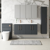Modern Splash 1200mm Soft Black 4 Door Wall Hung Vanity Unit With 2 Tap Hole Ceramic Basin