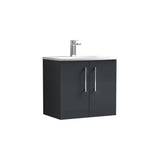 Modern Splash 600mm Soft Black 2 Door Wall Hung Vanity Unit With Curved Basin