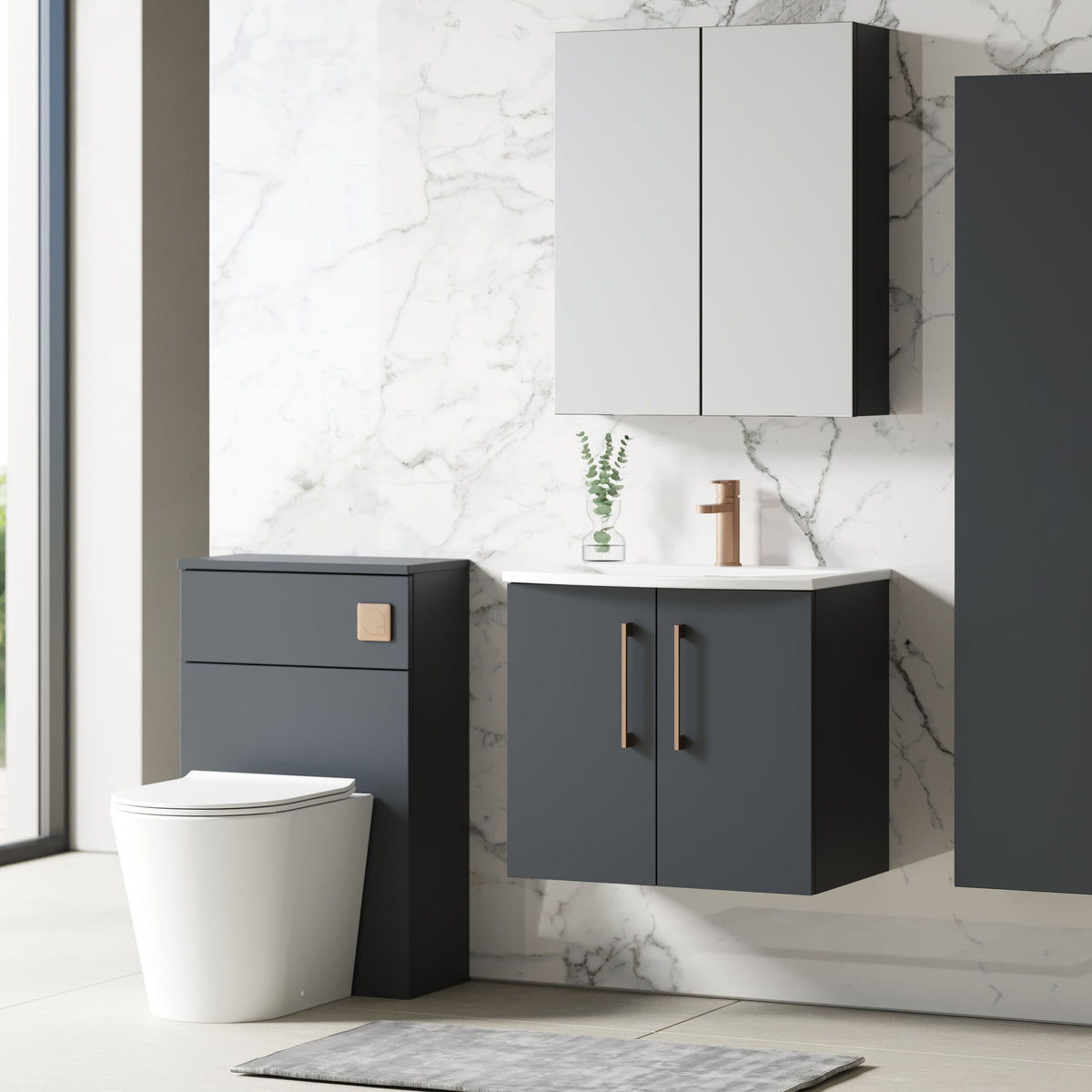 Modern Splash 600mm Soft Black 2 Door Wall Hung Vanity Unit With Curved Basin