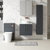 Modern Splash 600mm Soft Black 2 Door Wall Hung Vanity Unit With Carrara Laminate Worktop