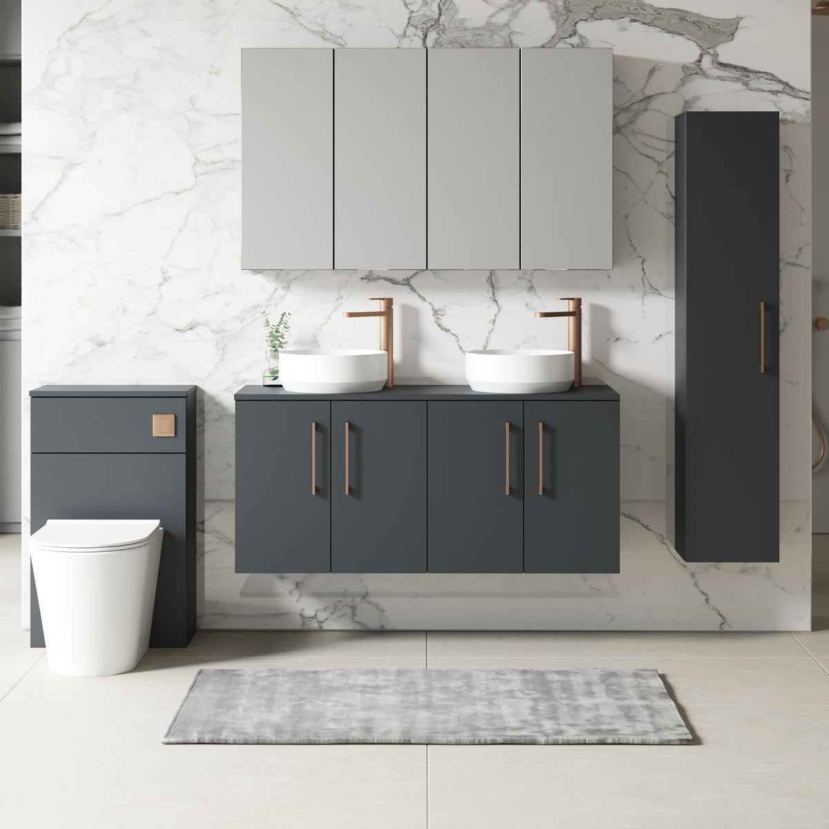 Modern Splash 1200mm Soft Black 2 Door Wall Hung Vanity Unit With Co-ordinating Worktop