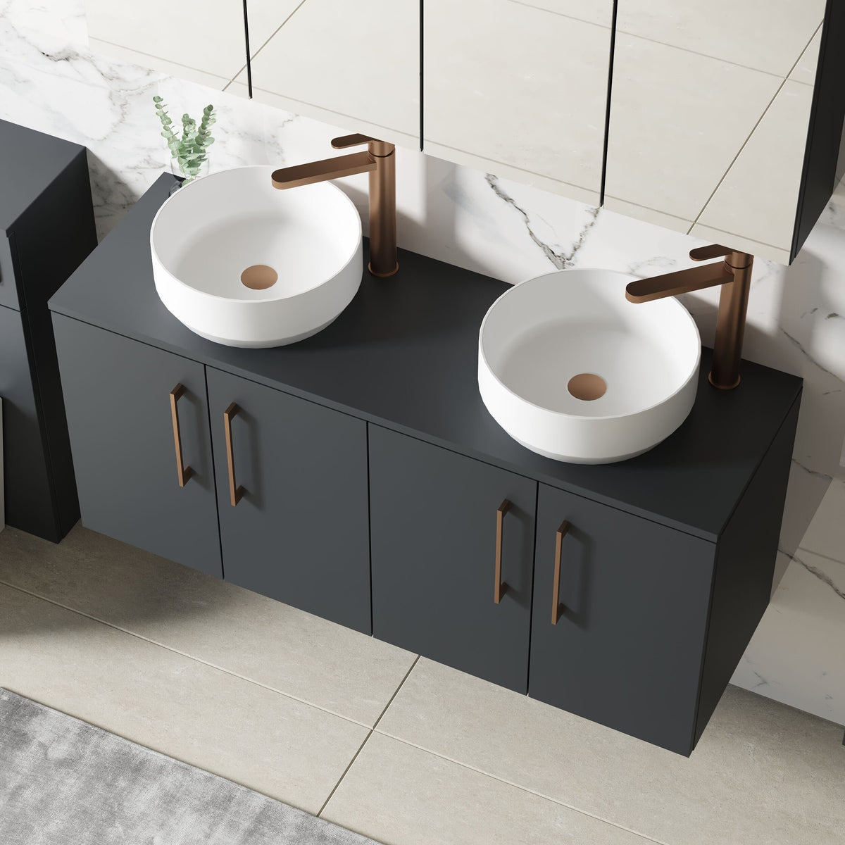 Modern Splash 1200mm Soft Black 2 Door Wall Hung Vanity Unit With Co-ordinating Worktop
