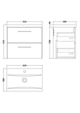 Modern Splash Arno 600mm Soft Black 2 Drawer Wall Hung Vanity Unit With Mid-Edge Basin