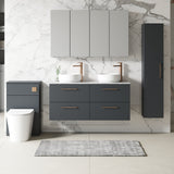 Modern Splash 1200mm Soft Black 4 Drawer Wall Hung Soft Black Vanity Unit With Bellato Grey Worktop
