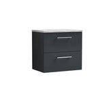 Modern Splash 600mm Soft Black 2 Drawer Wall Hung Vanity Unit With Bellato Grey Worktop