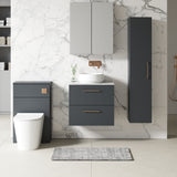 Modern Splash 600mm Soft Black 2 Drawer Wall Hung Vanity Unit With Bellato Grey Worktop