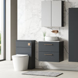 Modern Splash 600mm Soft Black 2 Drawer Wall Hung Vanity Unit With Bellato Grey Worktop