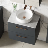 Modern Splash 600mm Soft Black 2 Drawer Wall Hung Vanity Unit With Bellato Grey Worktop