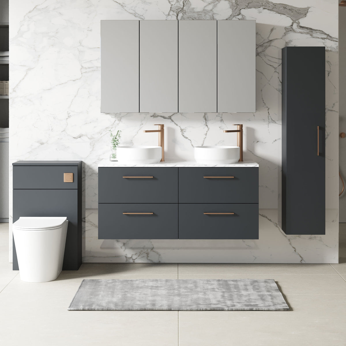 Modern Splash 1200mm Soft Black 4 Drawer Wall Hung Vanity With Carrara Laminate Worktop