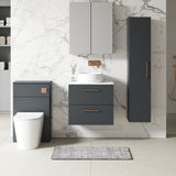 Modern Splash 600mm Soft Black 2 Drawer Wall Hung Vanity Unit With Carrara Laminate Worktop