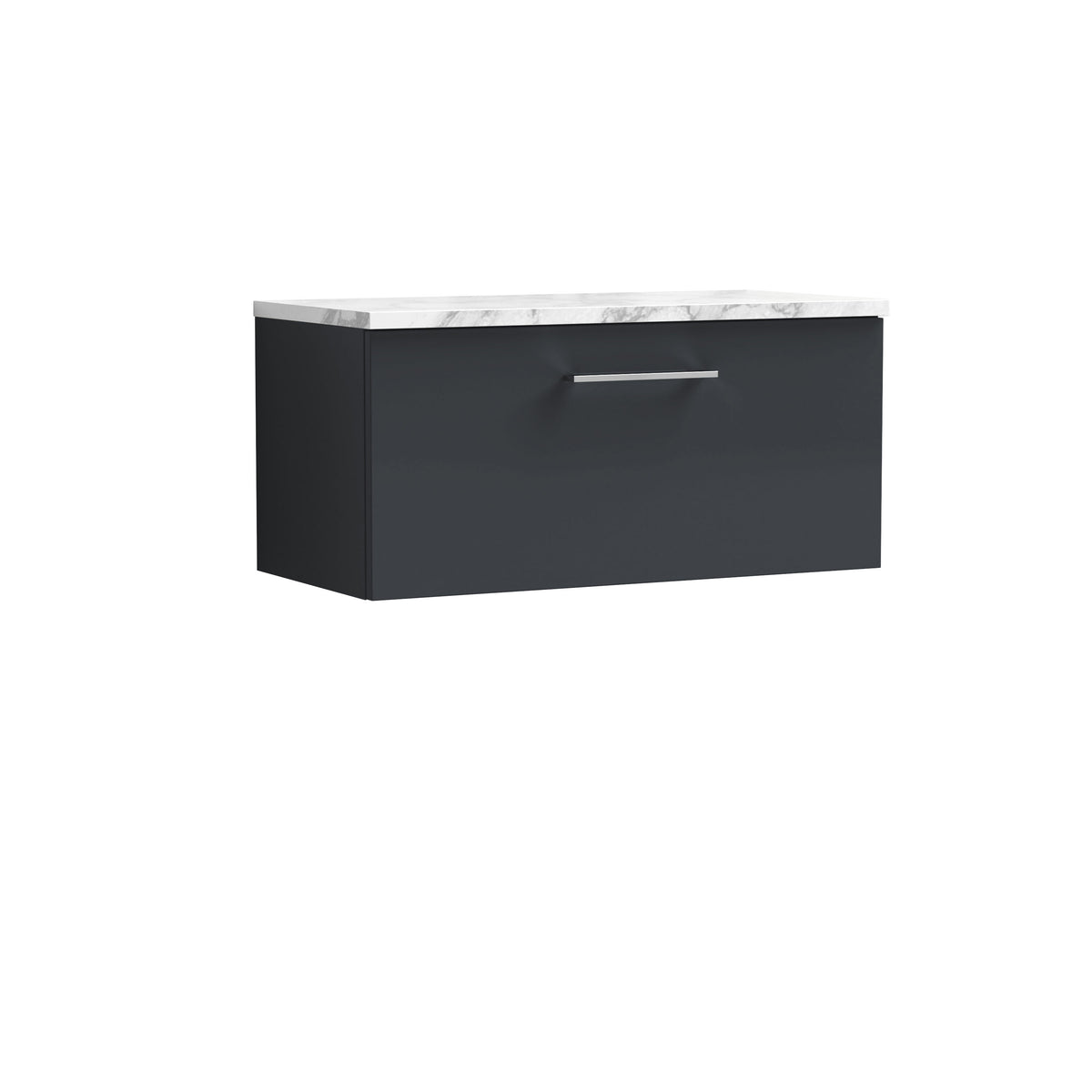 Modern Splash 800mm Soft Black 1 Drawer Wall Hung Vanity Unit With Soft Close Drawer & Carrara Laminate Worktop