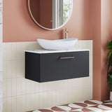Modern Splash 800mm Soft Black 1 Drawer Wall Hung Vanity Unit With Soft Close Drawer & Carrara Laminate Worktop