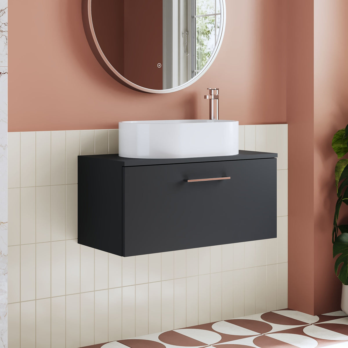 Modern Splash 800mm Soft Black 1 Drawer Wall Hung Vanity Unit With Co-ordinating Worktop