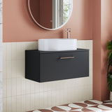 Modern Splash 800mm Soft Black 1 Drawer Wall Hung Vanity Unit With Co-ordinating Worktop